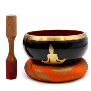 Veľká Súprava Spievajúcich Misiek Buddha Čierno-oranžová 14cm