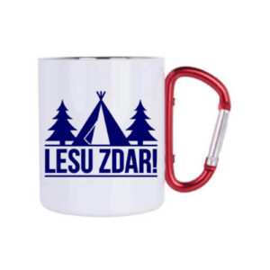Mobake Nerezový termo hrnček Lesu zdar s karabínou modrý 300 ml